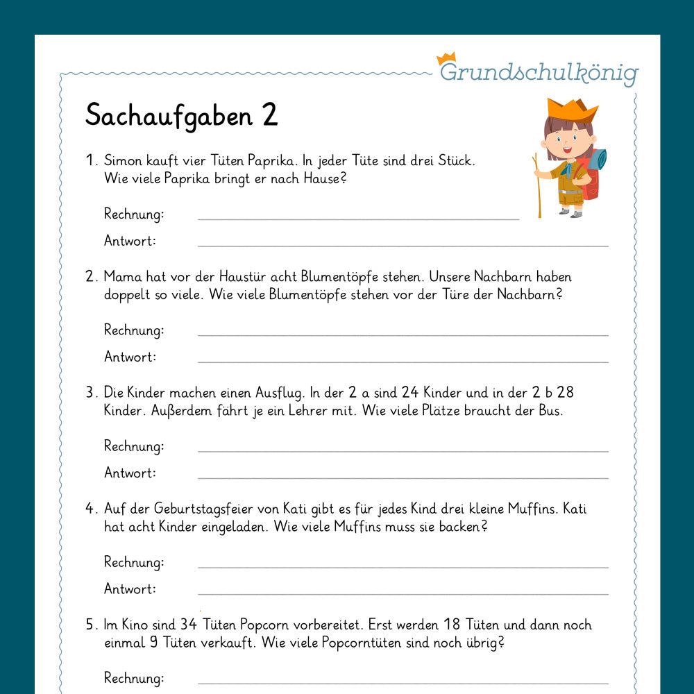 Königspaket: Sachaufgaben - allgemein (Mathe, 2. Klasse) - inklusive Test