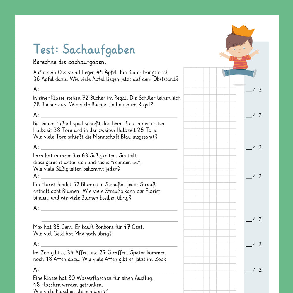 Königspaket: Sachaufgaben - allgemein (Mathe, 2. Klasse) - inklusive Test