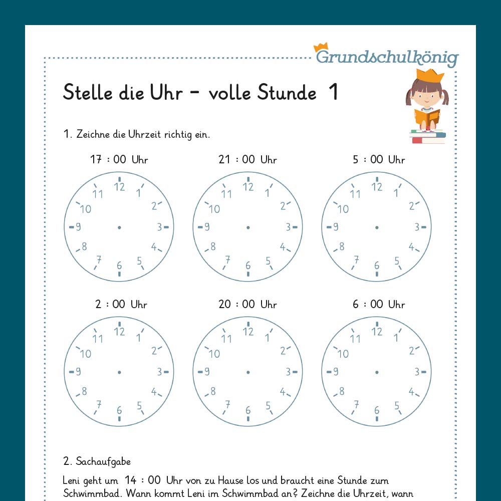 Königspaket: Zeitangaben - Stelle die Uhr (Mathe, 2. Klasse) - inklusive Test