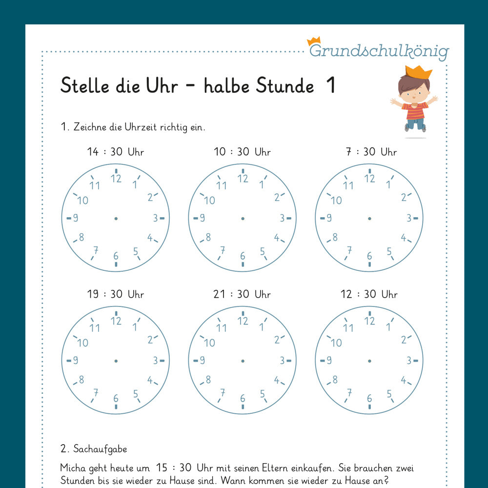 Königspaket: Zeitangaben - Stelle die Uhr (Mathe, 2. Klasse) - inklusive Test