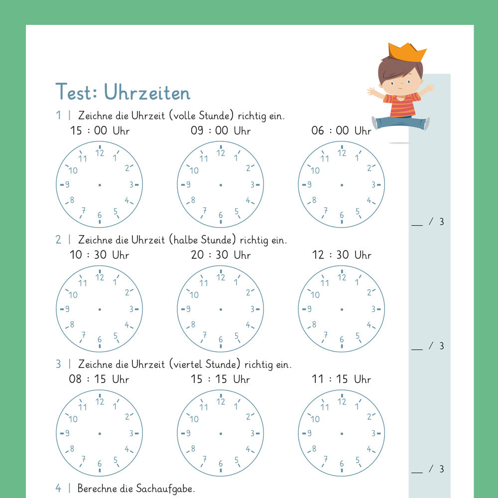 Königspaket: Zeitangaben - Stelle die Uhr (Mathe, 2. Klasse) - inklusive Test