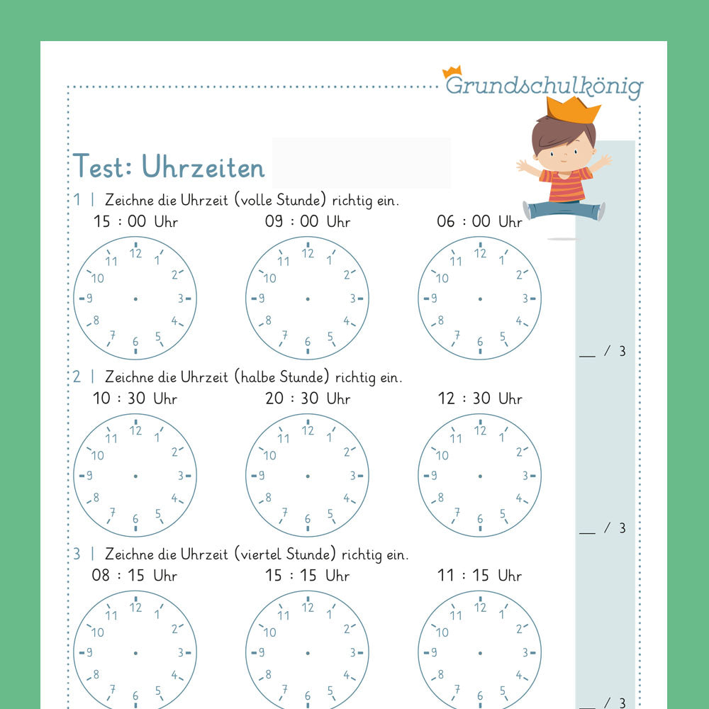 Königspaket: Zeitangaben - Stelle die Uhr (Mathe, 2. Klasse) - inklusive Test