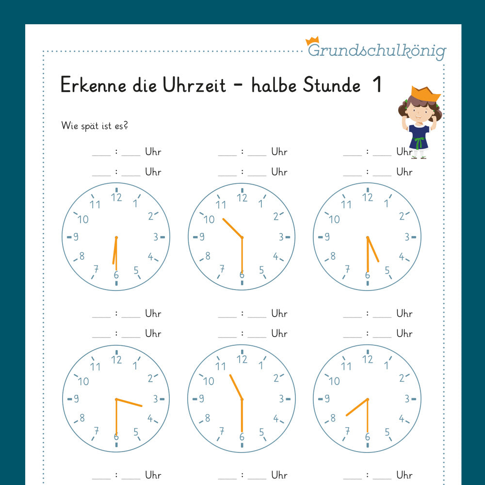 Königspaket: Uhrzeiten erkennen (Mathe, 2. Klasse) - inklusive Test