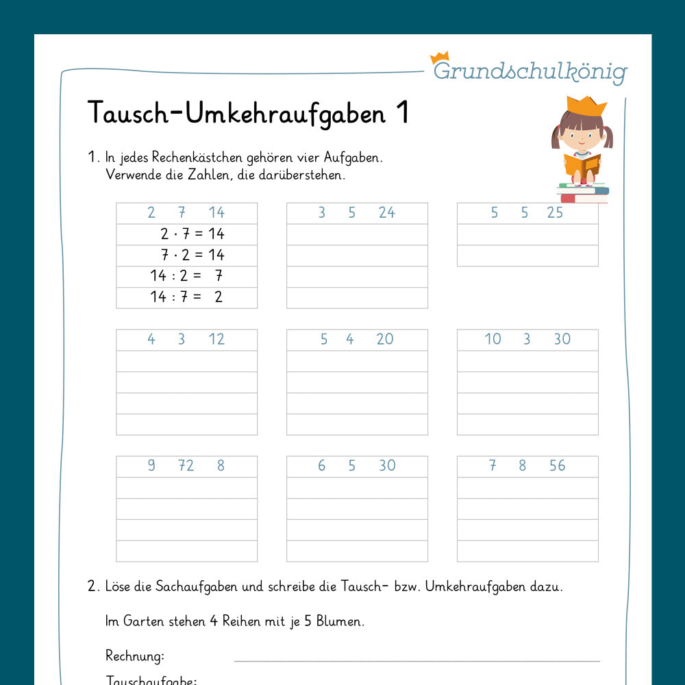 Königspaket: Umkehr- & Tauschaufgaben (Mathe, 2. Klasse) - inklusive Test