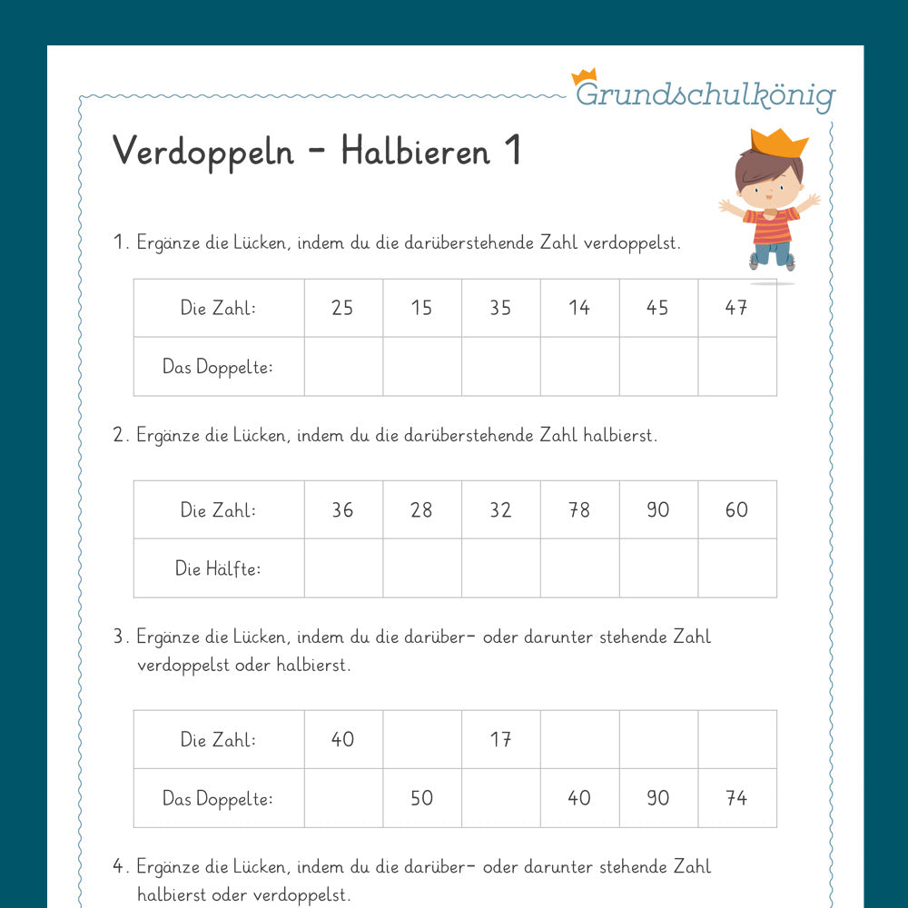 Königspaket: Verdoppeln & Halbieren (Mathe, 2. Klasse) - inklusive Test
