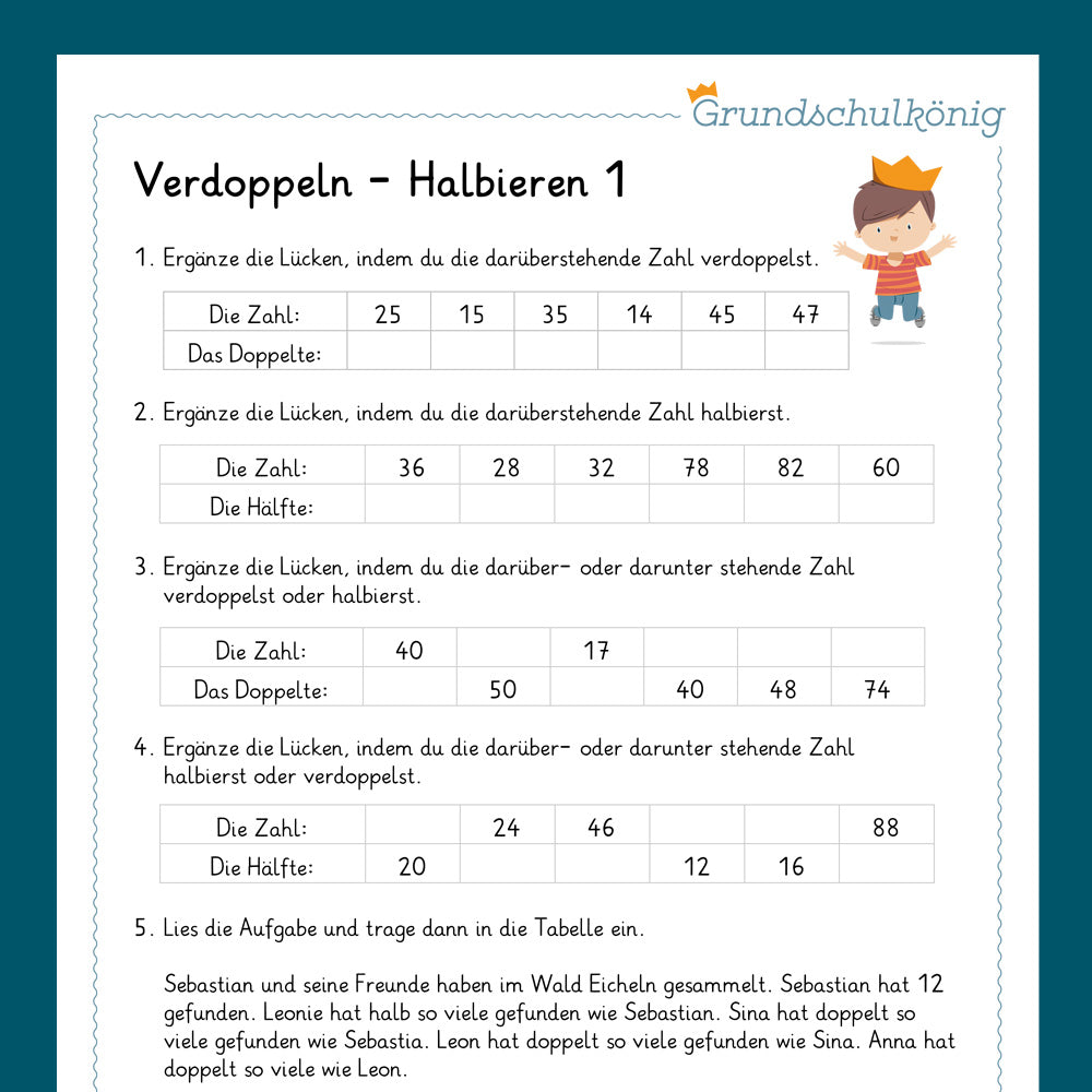 Königspaket: Verdoppeln & Halbieren (Mathe, 2. Klasse) - inklusive Test
