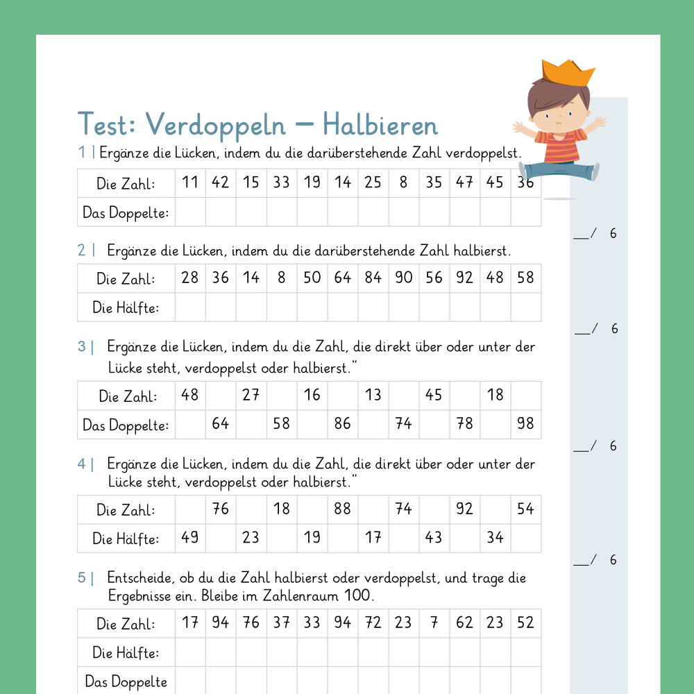Königspaket: Verdoppeln & Halbieren (Mathe, 2. Klasse) - inklusive Test