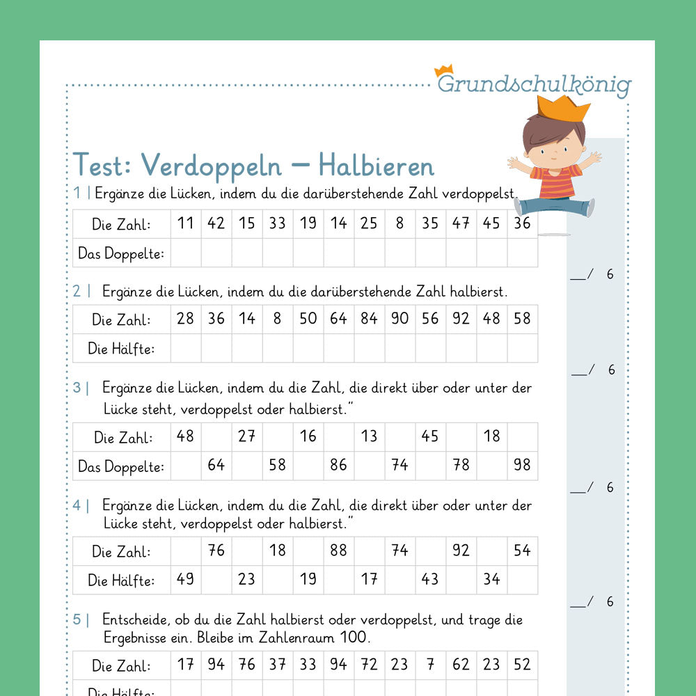 Königspaket: Verdoppeln & Halbieren (Mathe, 2. Klasse) - inklusive Test