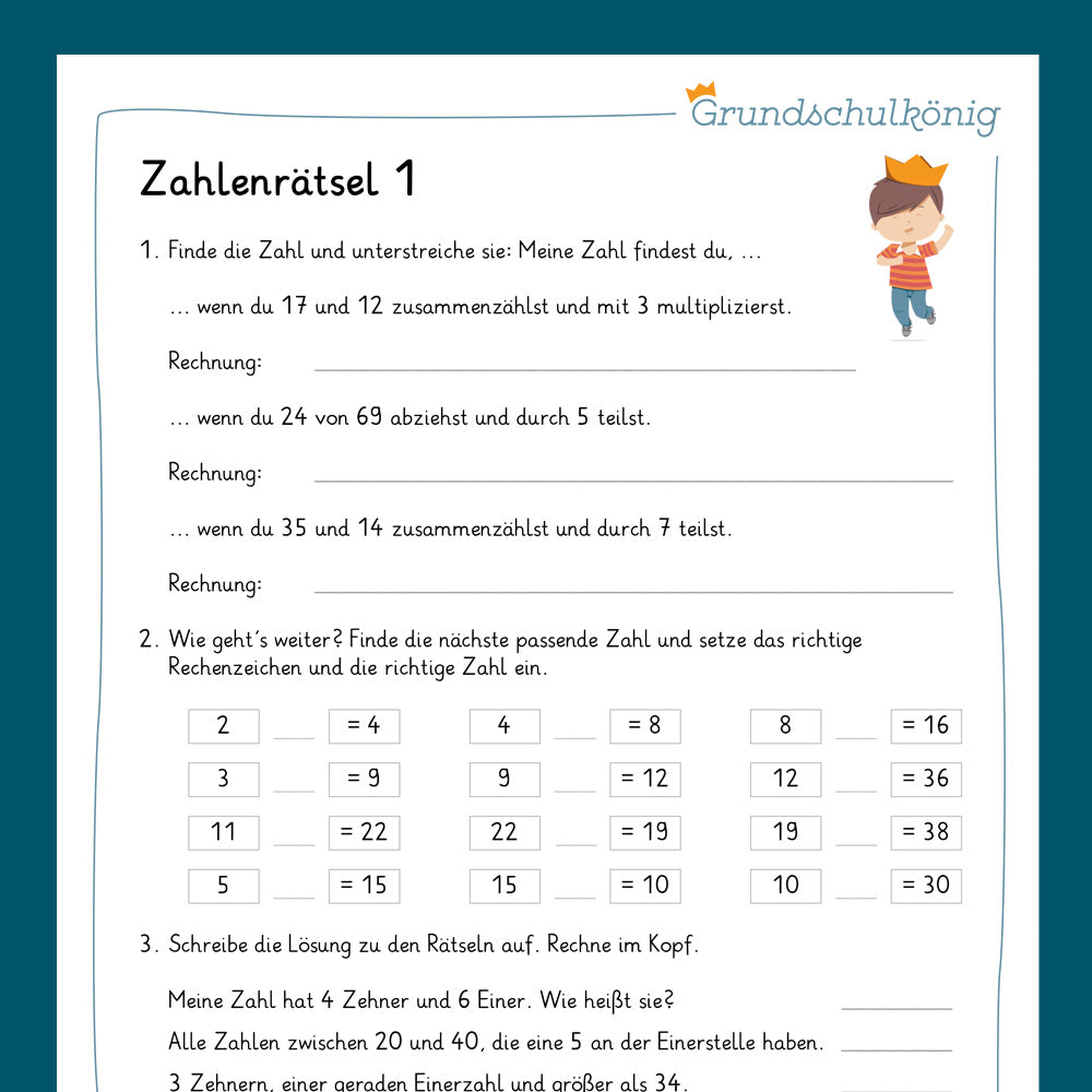 Königspaket: Zahlenrätsel (Mathe, 2. Klasse) - inklusive Test