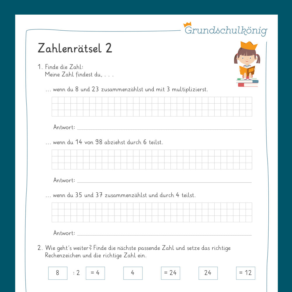 Königspaket: Zahlenrätsel (Mathe, 2. Klasse) - inklusive Test