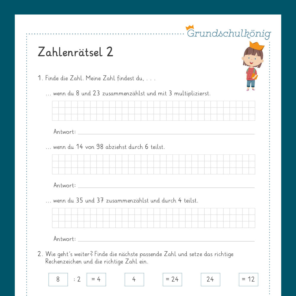 Königspaket: Zahlenrätsel (Mathe, 2. Klasse) - inklusive Test