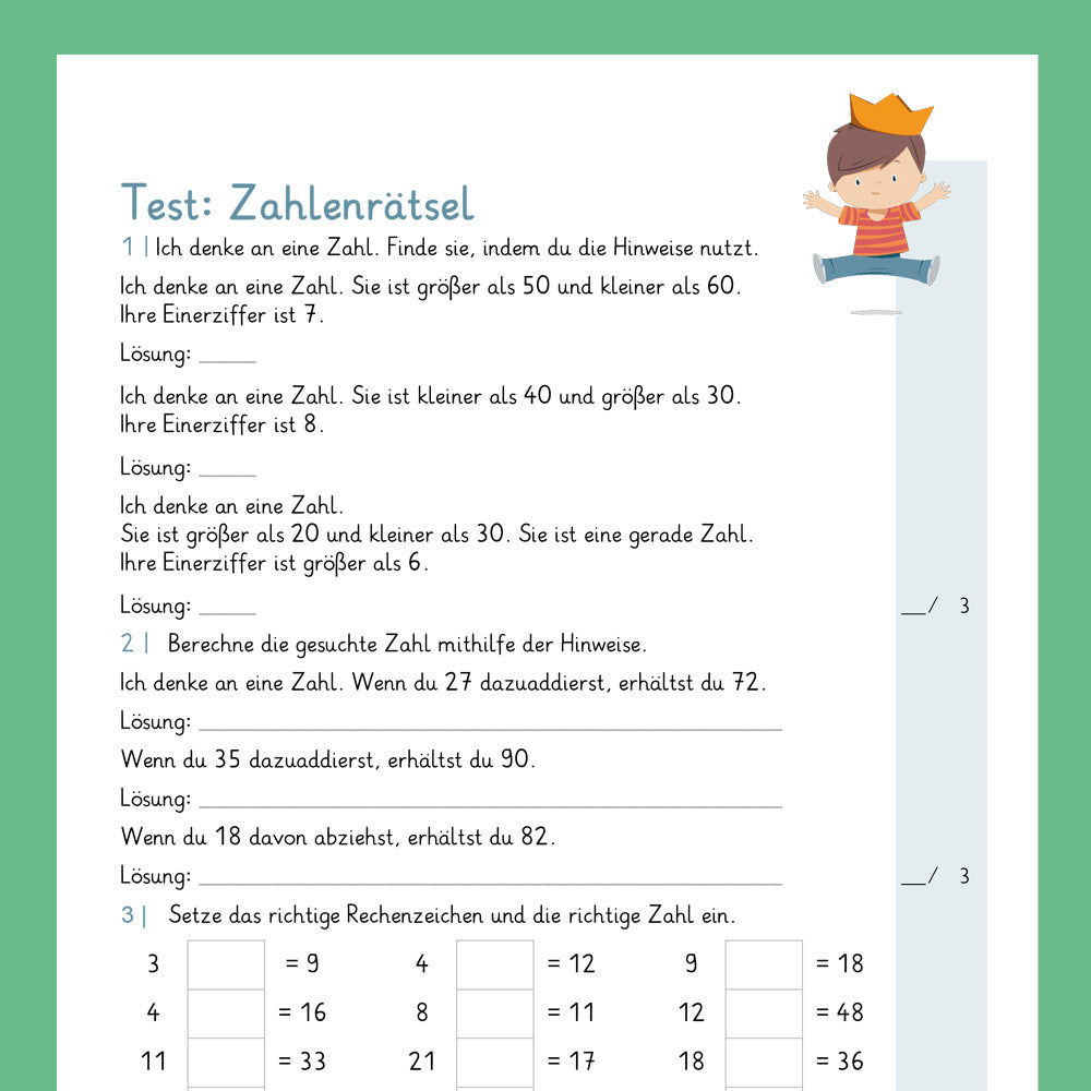 Königspaket: Zahlenrätsel (Mathe, 2. Klasse) - inklusive Test