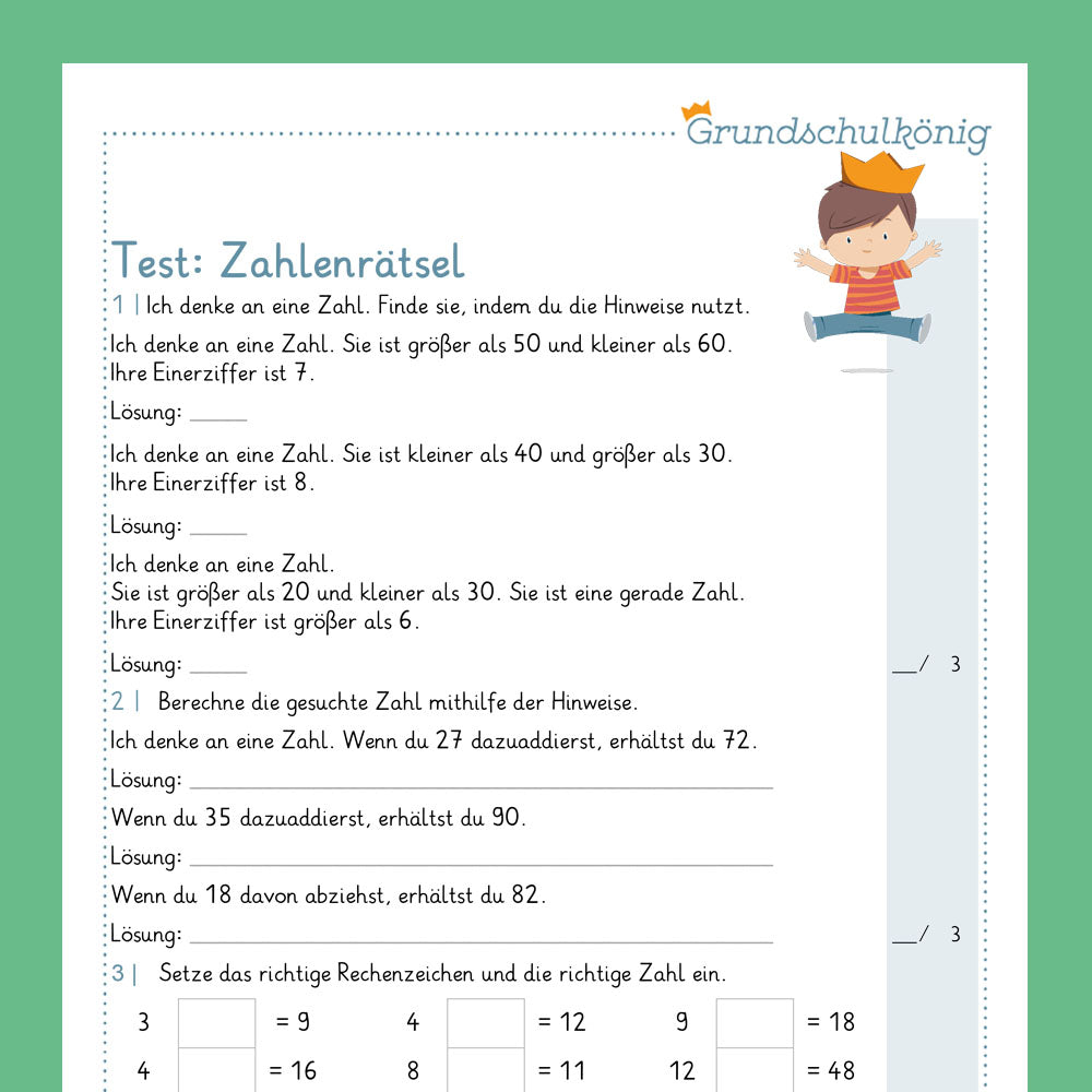 Königspaket: Zahlenrätsel (Mathe, 2. Klasse) - inklusive Test