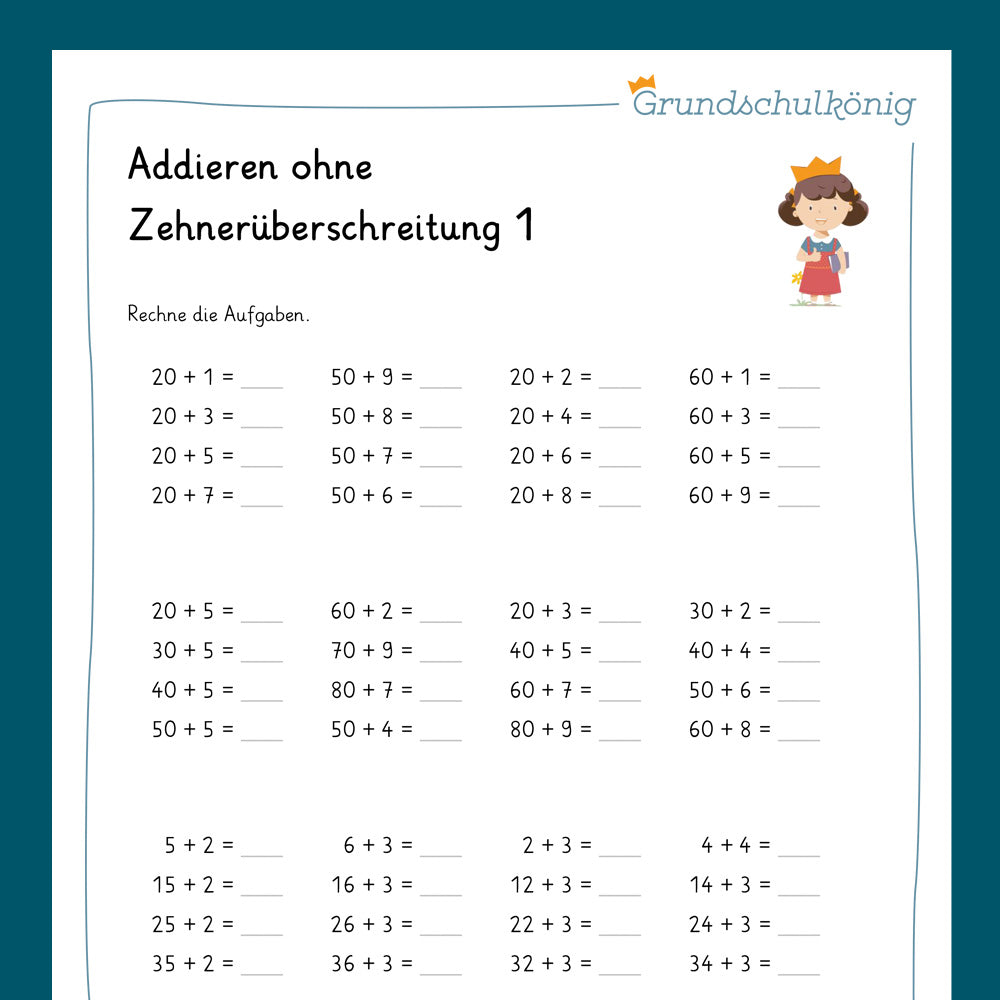Königspaket: Addieren im ZR 100 - ohne Zehnerüberschreitung (Mathe, 2. Klasse) - inklusive Test