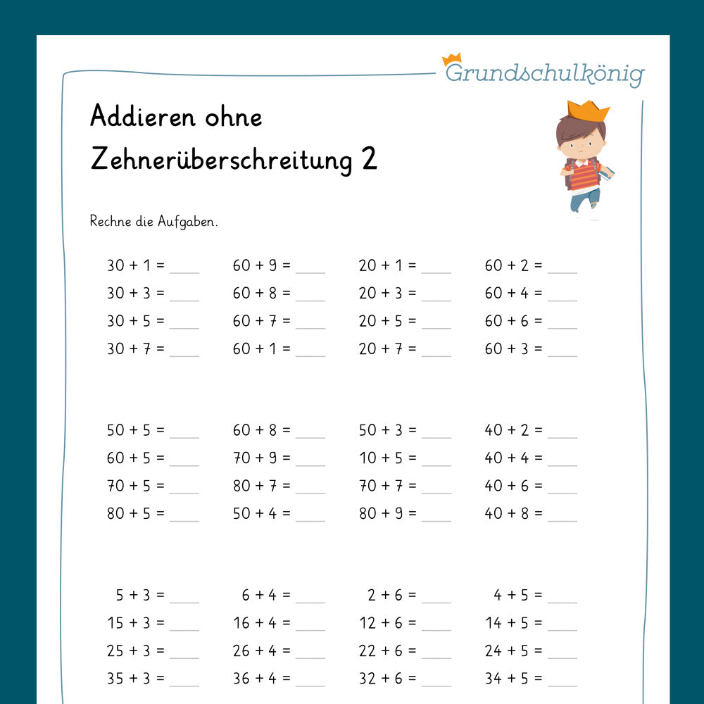 Königspaket: Addieren im ZR 100 - ohne Zehnerüberschreitung (Mathe, 2. Klasse) - inklusive Test