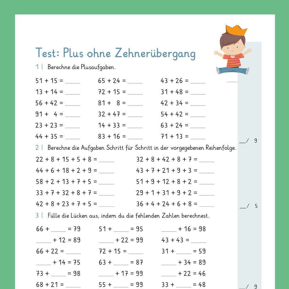 Königspaket: Addieren im ZR 100 - ohne Zehnerüberschreitung (Mathe, 2. Klasse) - inklusive Test