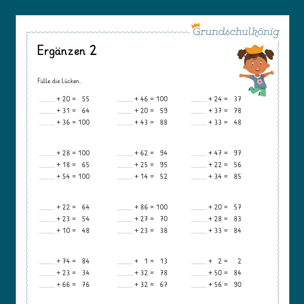 Königspaket: Ergänzen bis 100 (Mathe, 2. Klasse) - inklusive Test