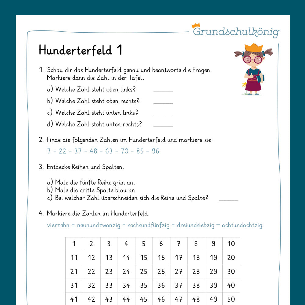Königspaket: Hunderterfeld / Hundertertafel (Mathe, 2. Klasse) - inklusive Test