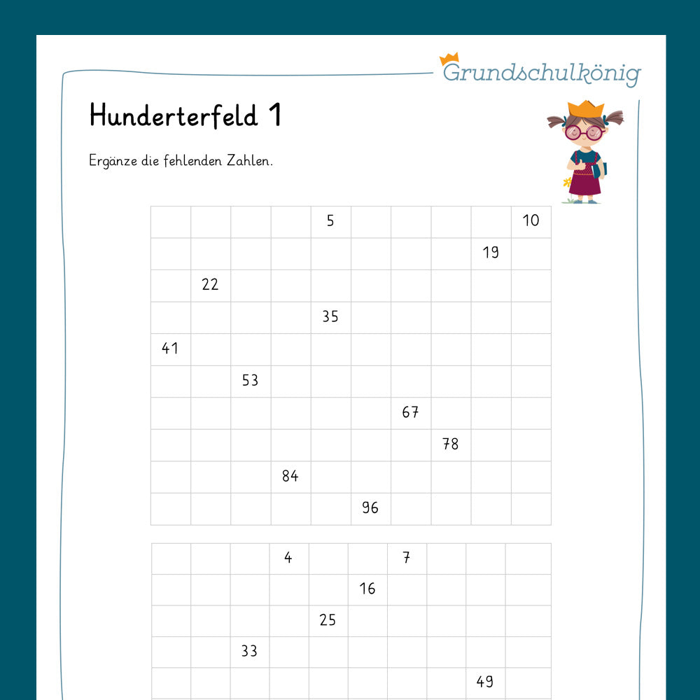 Königspaket: Hunderterfeld / Hundertertafel (Mathe, 2. Klasse) - inklusive Test
