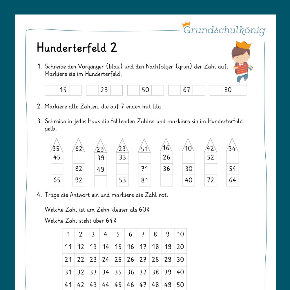 Königspaket: Hunderterfeld / Hundertertafel (Mathe, 2. Klasse) - inklusive Test