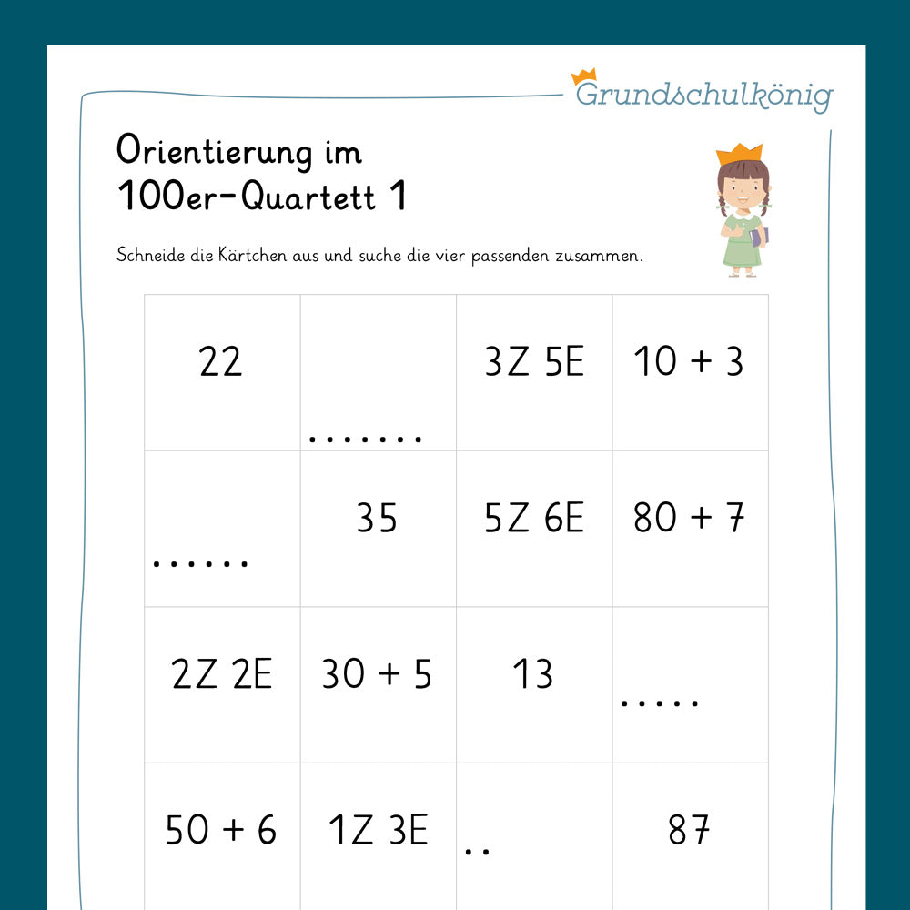Königspaket: Hunderterfeld / Hundertertafel (Mathe, 2. Klasse) - inklusive Test