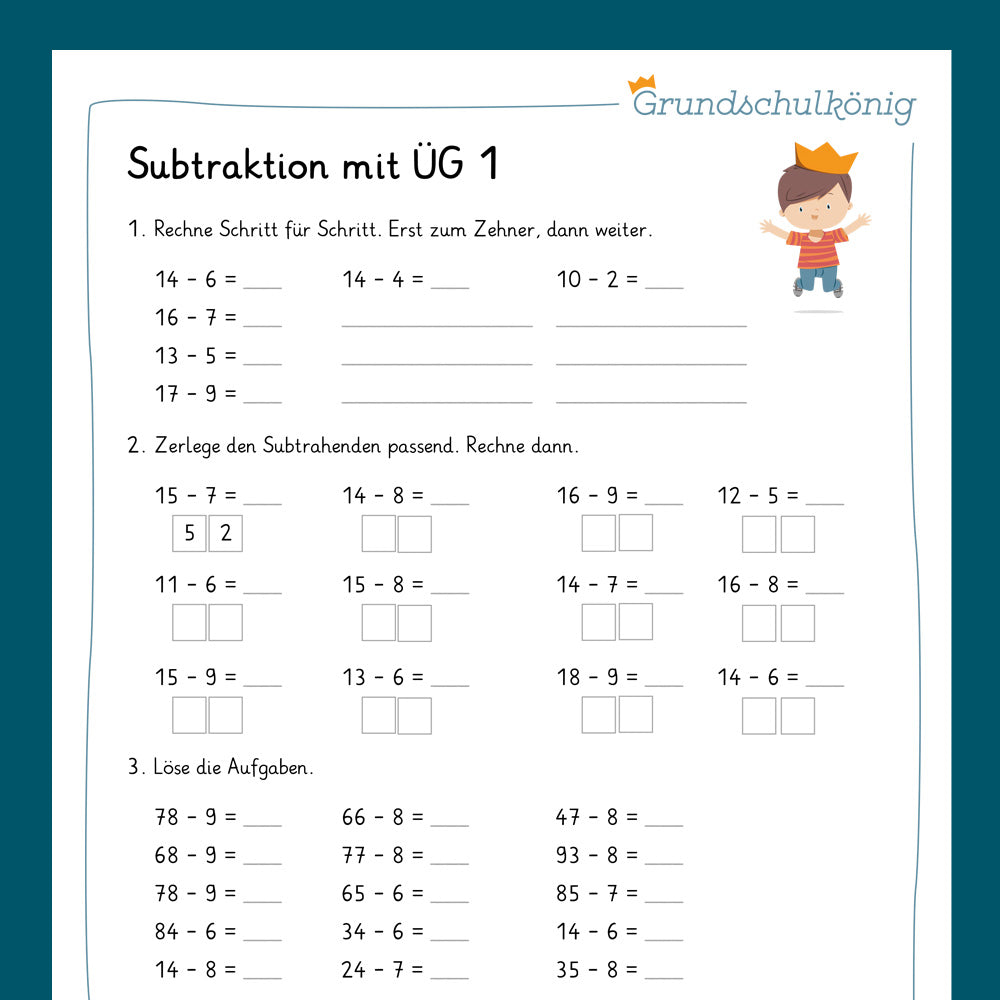Königspaket: Subtrahieren im ZR 100 - mit Zehnerüberschreitung (Mathe, 2. Klasse) - inklusive Test