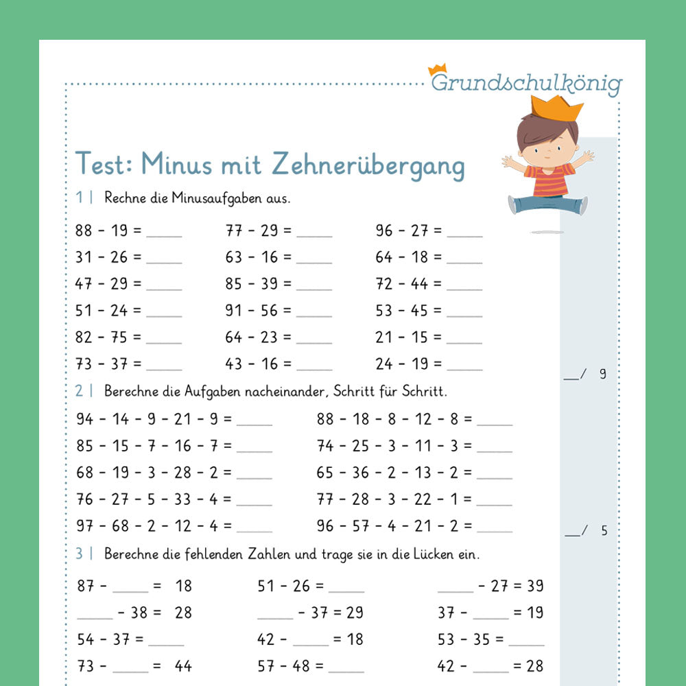 Königspaket: Subtrahieren im ZR 100 - mit Zehnerüberschreitung (Mathe, 2. Klasse) - inklusive Test