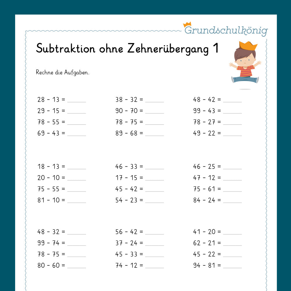 Königspaket: Subtrahieren im ZR 100 - ohne Zehnerüberschreitung (Mathe, 2. Klasse) - inklusive Test