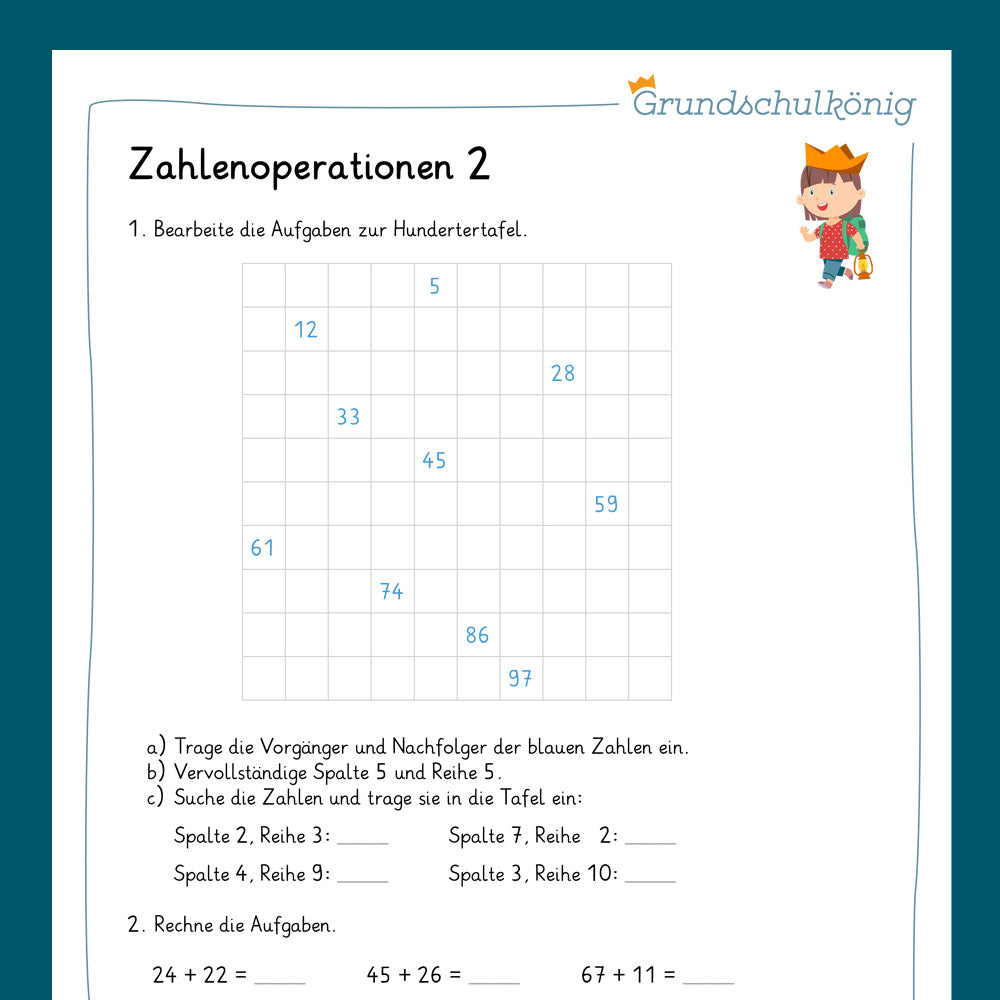 Königspaket: Zahlenoperationen im ZR 100 (Mathe, 2. Klasse) - inklusive Test