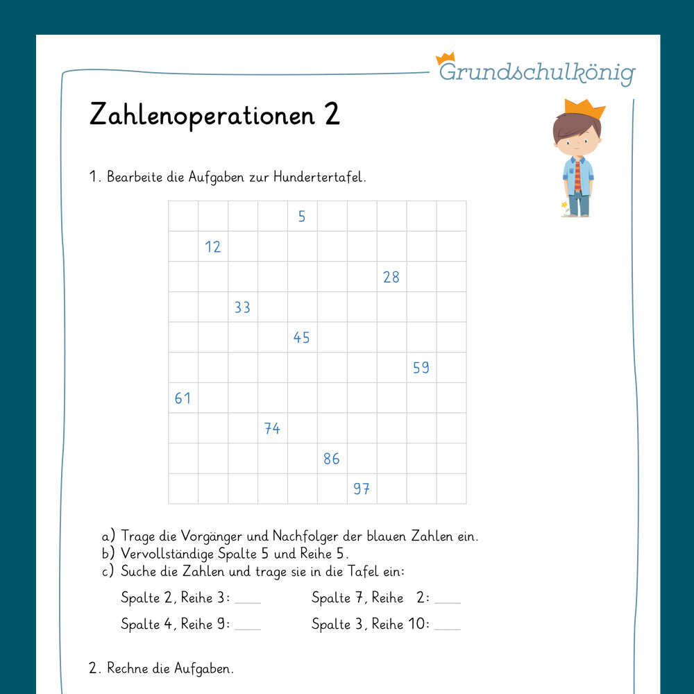 Königspaket: Zahlenoperationen im ZR 100 (Mathe, 2. Klasse) - inklusive Test