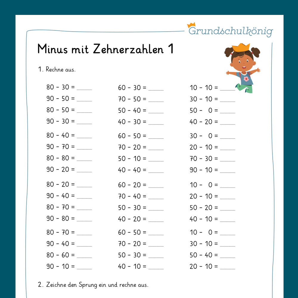 Königspaket: Addition und Subtraktion mit Zehnerzahlen (Mathe, 2. Klasse) - inklusive Test