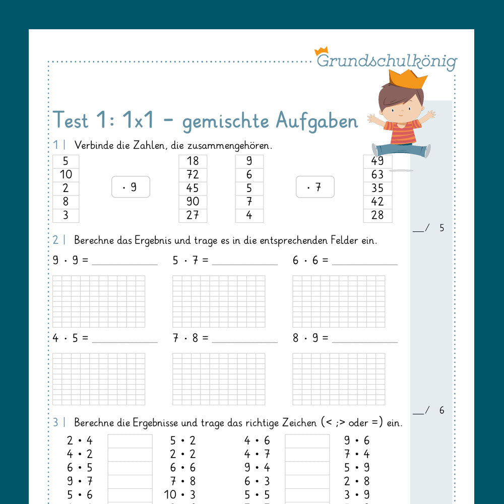 Testsammlung (1x1) für Mathe in der 2. Klasse - Teil 2