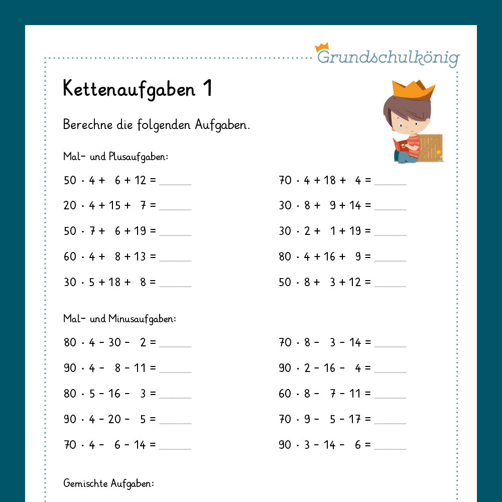 Königspaket: Kettenaufgaben (Mathe, 3. Klasse) - inklusive Test