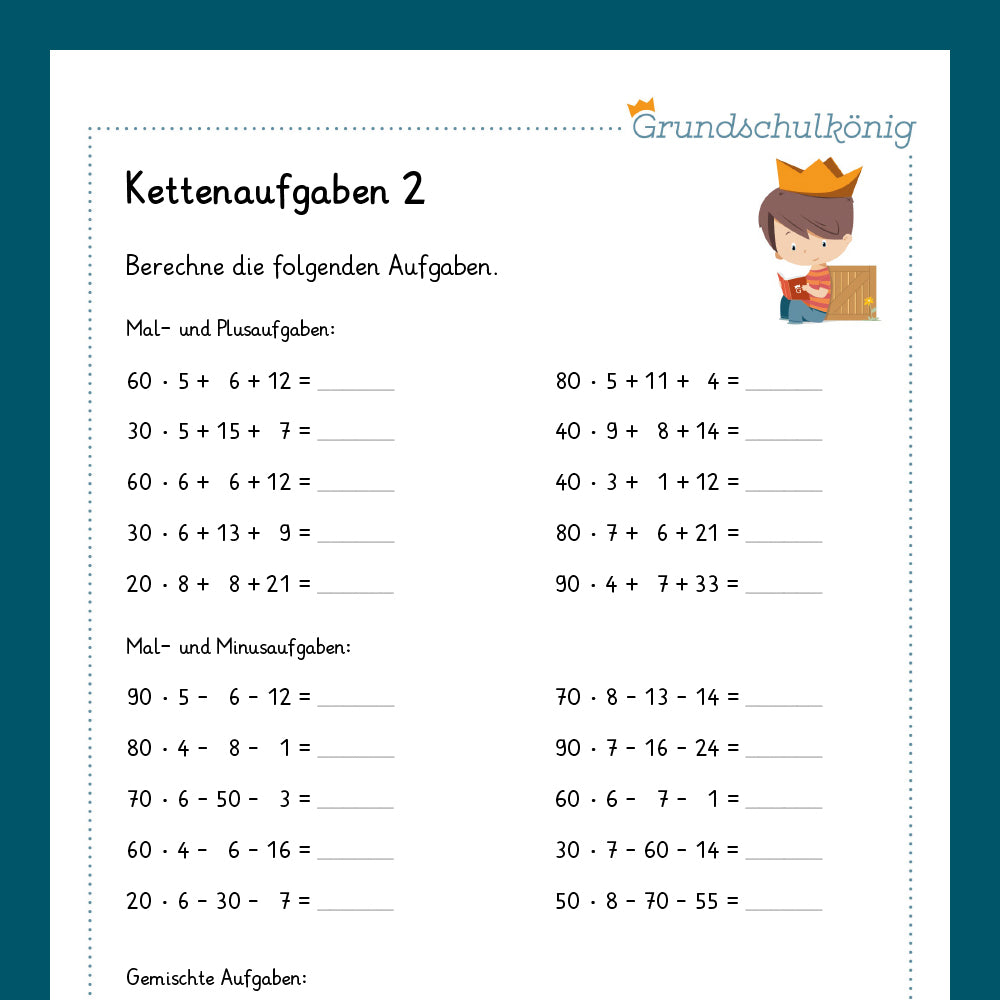 Königspaket: Kettenaufgaben (Mathe, 3. Klasse) - inklusive Test