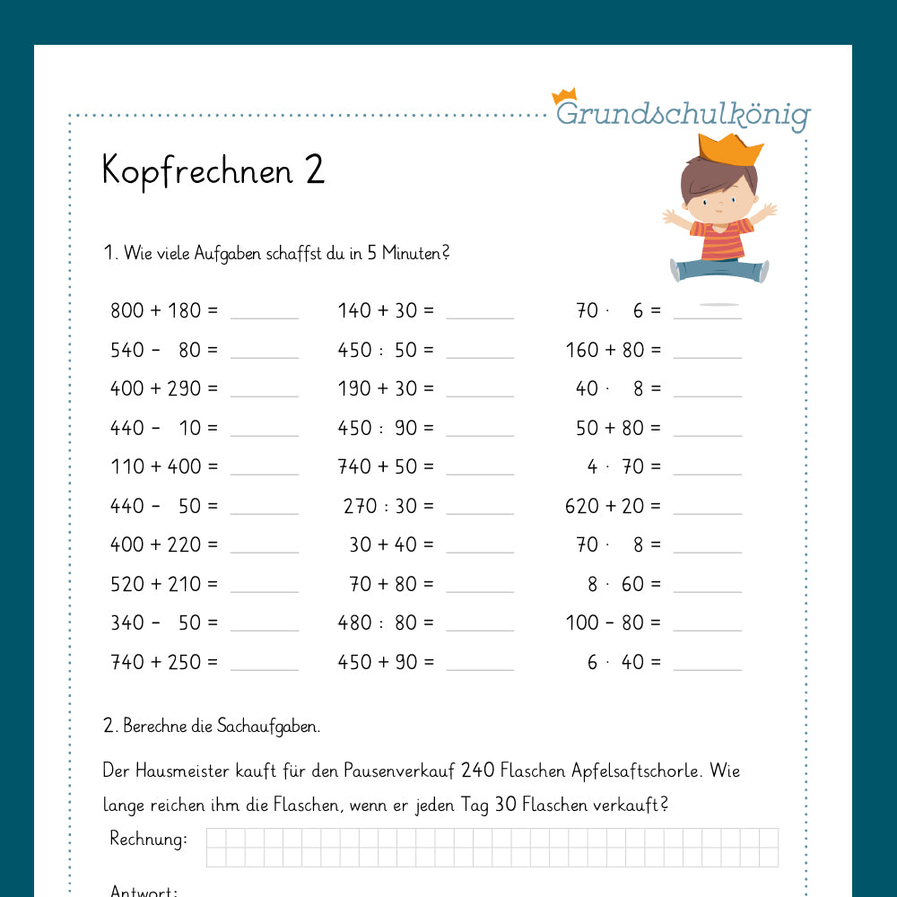 Königspaket: Kopfrechnen (Mathe, 3. Klasse) - inklusive Test!