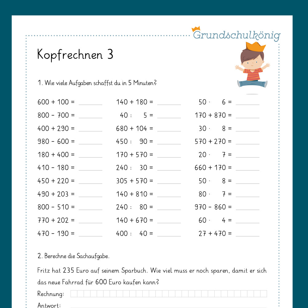 Königspaket: Kopfrechnen (Mathe, 3. Klasse) - inklusive Test!