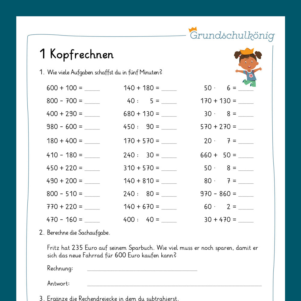 Mathe, 3. Klasse: Wiederholung des Jahresstoffs 1