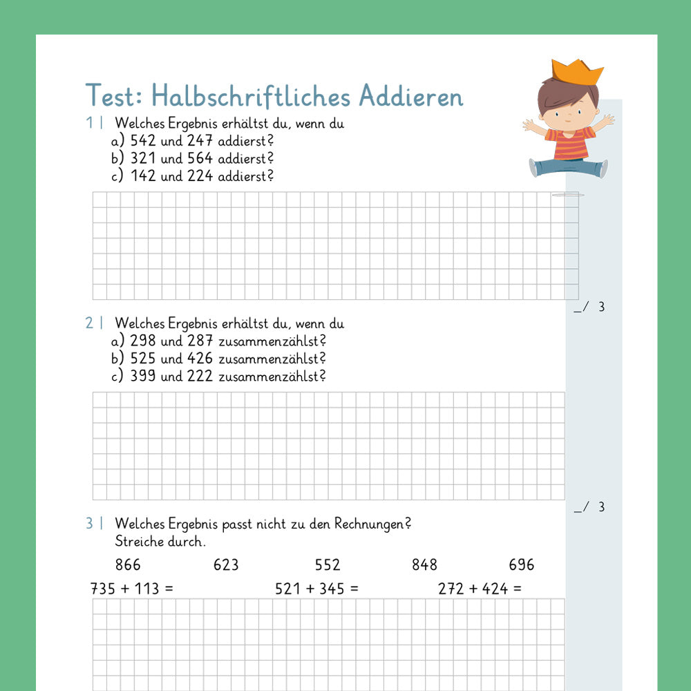 Königspaket: Halbschriftliches Addieren (Mathe, 3. Klasse) - inklusive Test
