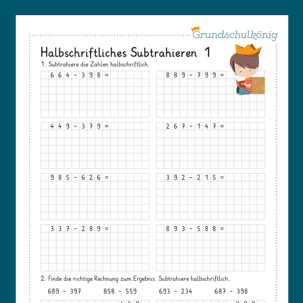 Königspaket: Halbschriftliches Subtrahieren (Mathe, 3. Klasse) - inklusive Test