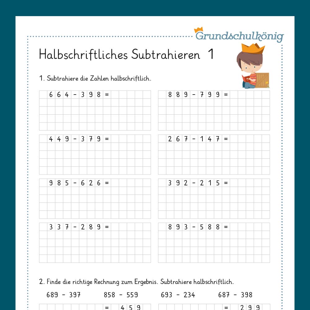 Königspaket: Halbschriftliches Subtrahieren (Mathe, 3. Klasse