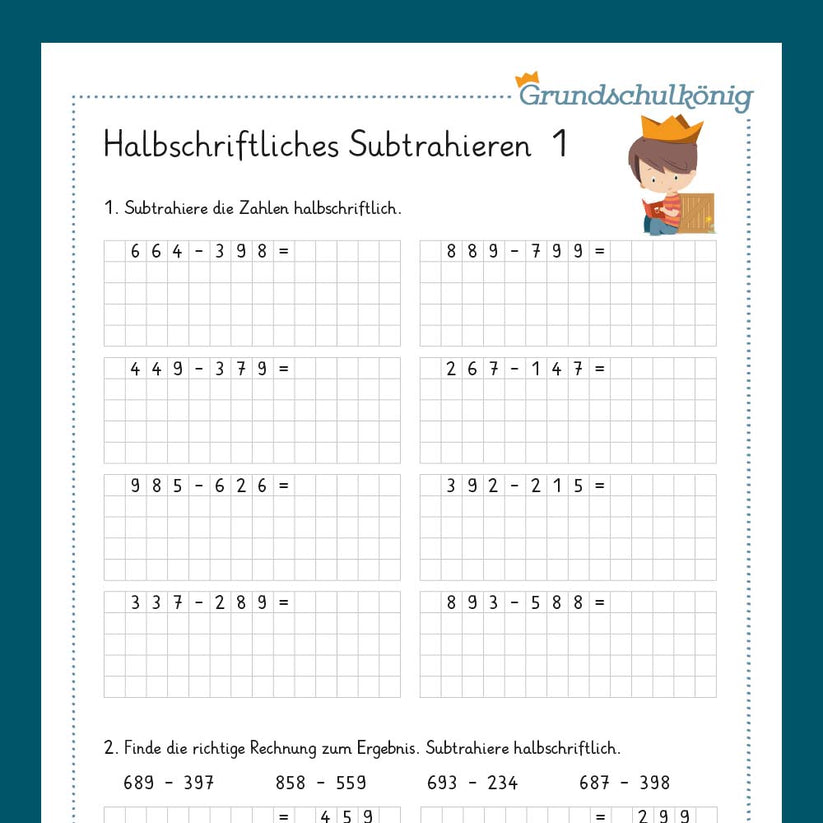 K nigspaket halbschriftliches subtrahieren mathe 3 klasse