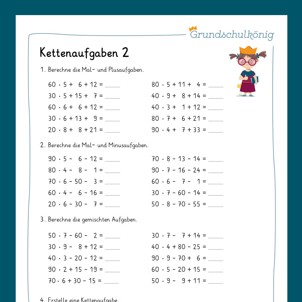 Königspaket: Kettenaufgaben (Mathe, 3. Klasse) - inklusive Test