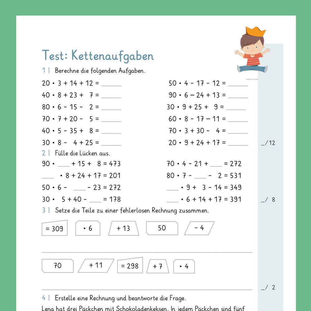 Königspaket: Kettenaufgaben (Mathe, 3. Klasse) - inklusive Test