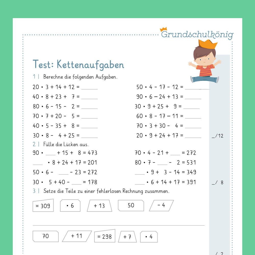 Königspaket: Kettenaufgaben (Mathe, 3. Klasse) - inklusive Test