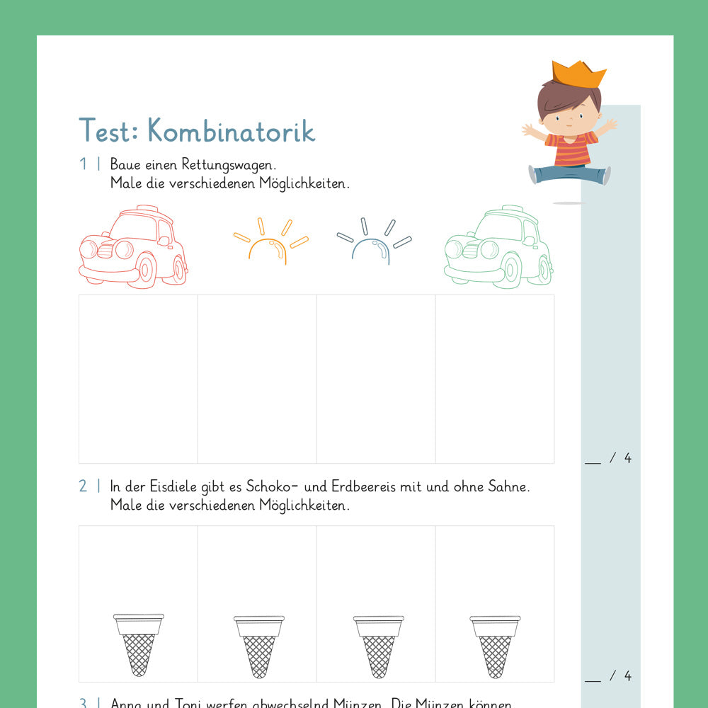 Königspaket: Kombinatorik (Mathe, 3. Klasse) - inklusive Test
