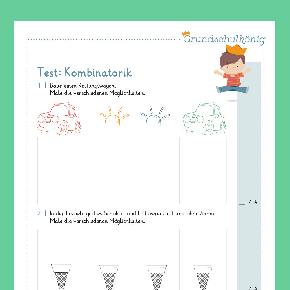 Königspaket: Kombinatorik (Mathe, 3. Klasse) - inklusive Test