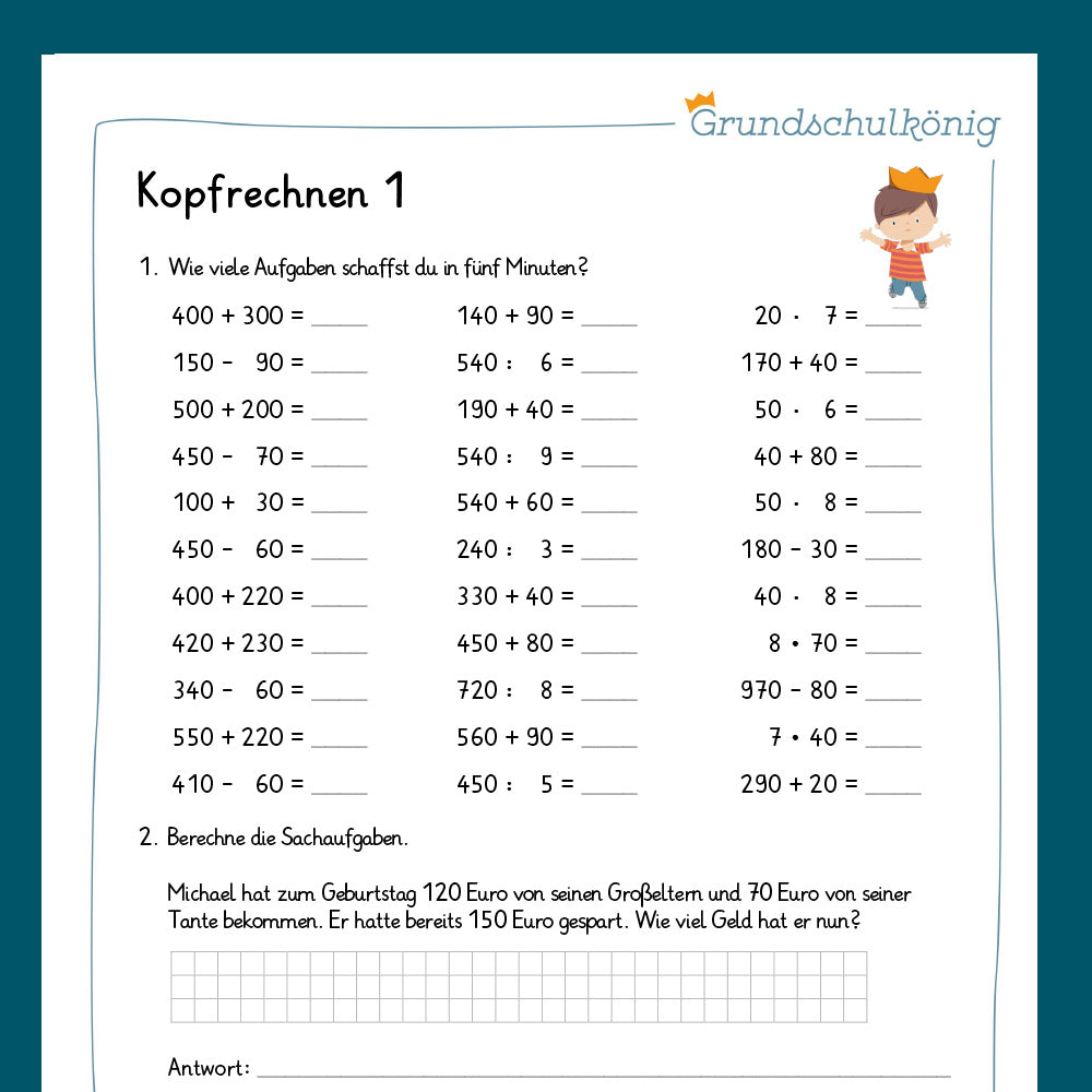 Königspaket: Kopfrechnen (Mathe, 3. Klasse) - inklusive Test