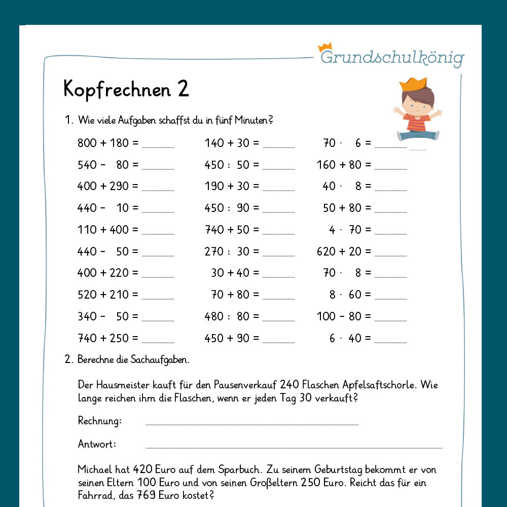 Königspaket: Kopfrechnen (Mathe, 3. Klasse) - inklusive Test