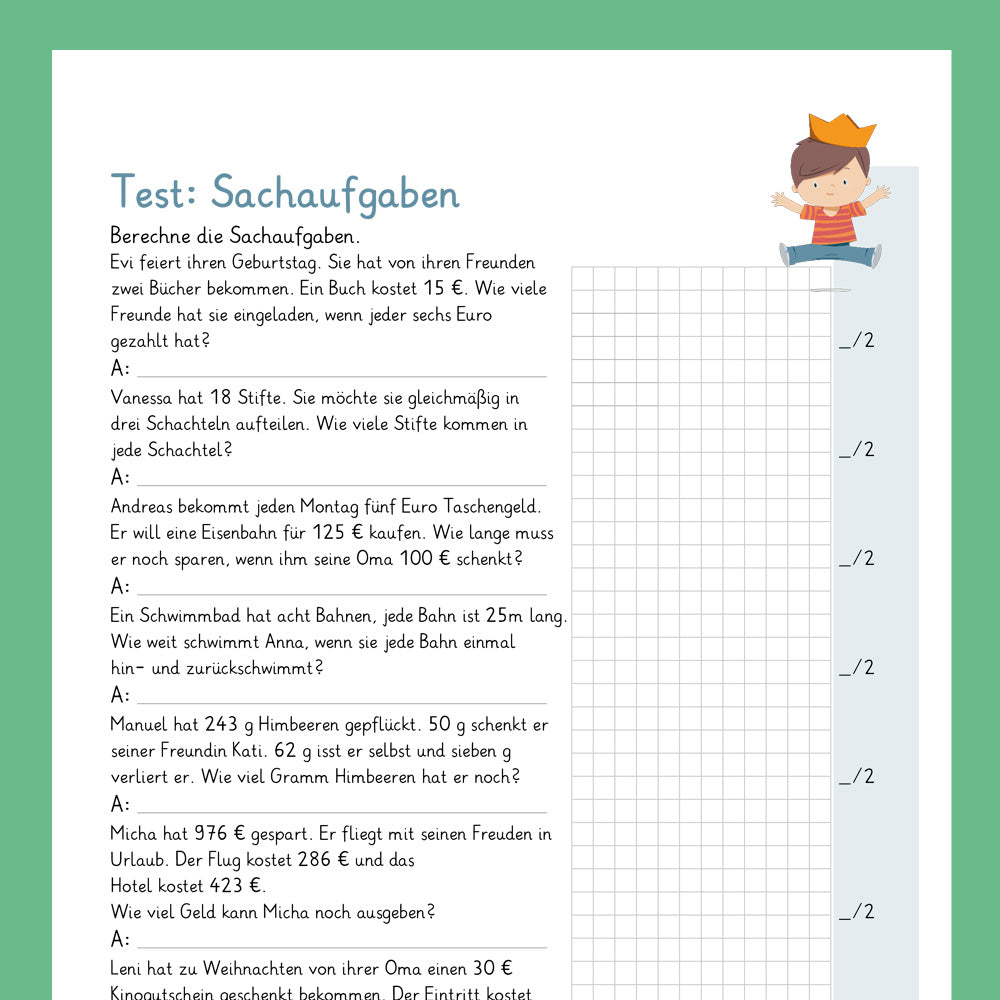 Königspaket: Sachaufgaben (Mathe, 3. Klasse) - inklusive Test