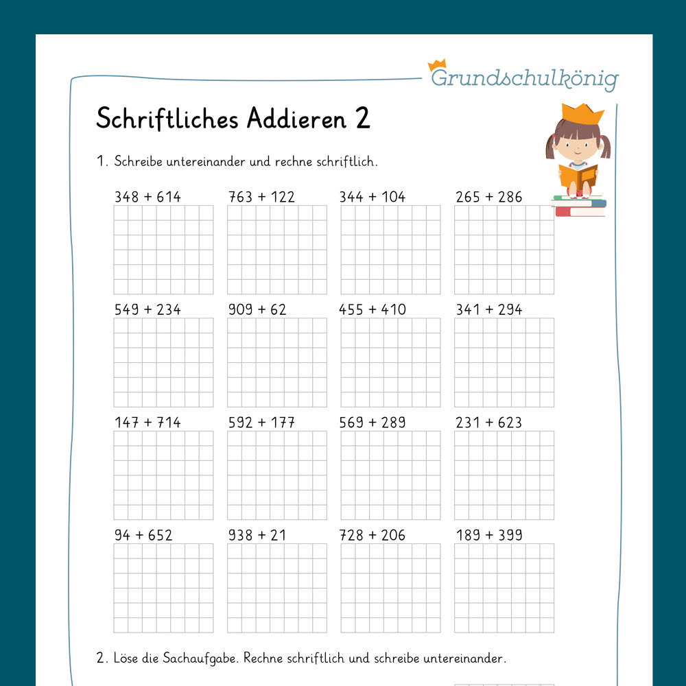 Königspaket: Schriftliches Addieren im ZR 1000 (Mathe, 3. Klasse) - inklusive Test